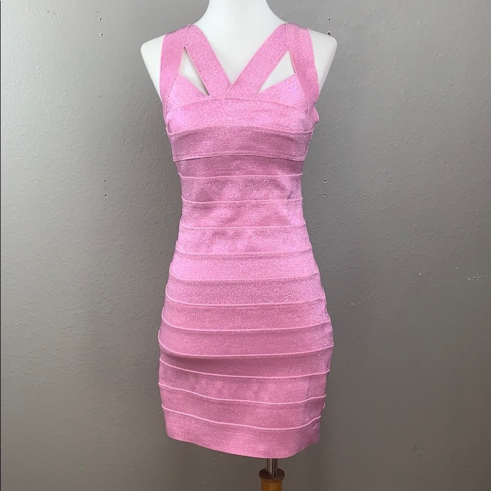 WOW Couture Barbie pink Y2K sparkle bandage cut out bodycon dress